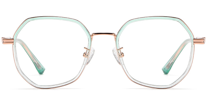 V7 Green Gold Geometric Eyeglasses