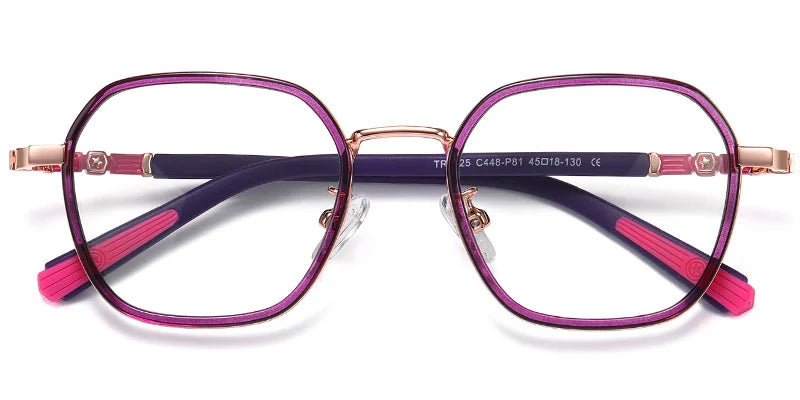 K10 Purple Geometric Kids Eye Glasses