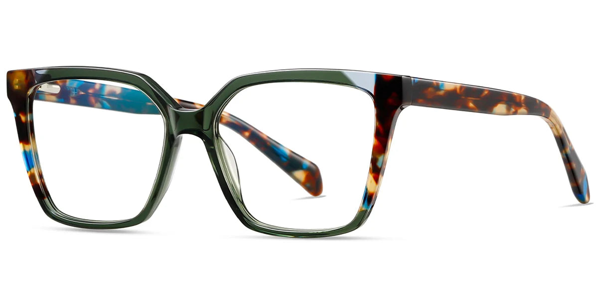 V6 Green Square Pattern Eyeglasses