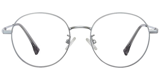 H15 Grey Silver Round Eyeglasses
