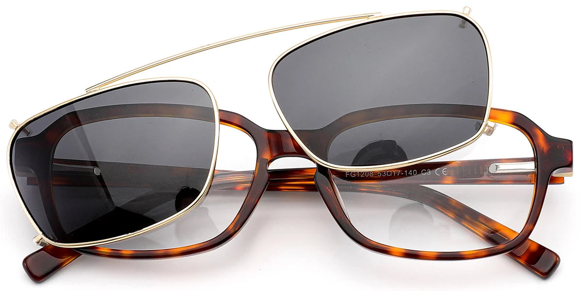 CZ6 Rectangle Tortoiseshell Cliponz Eyeglasses