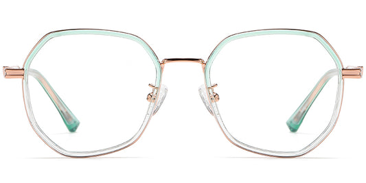 V7 Green Gold Geometric Eyeglasses