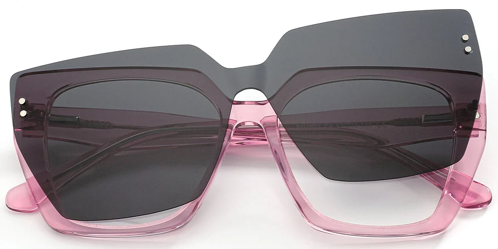 CL10 Pink Clip On Square Eyeglasses