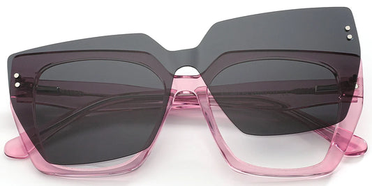 CL10 Pink Clip On Square Eyeglasses