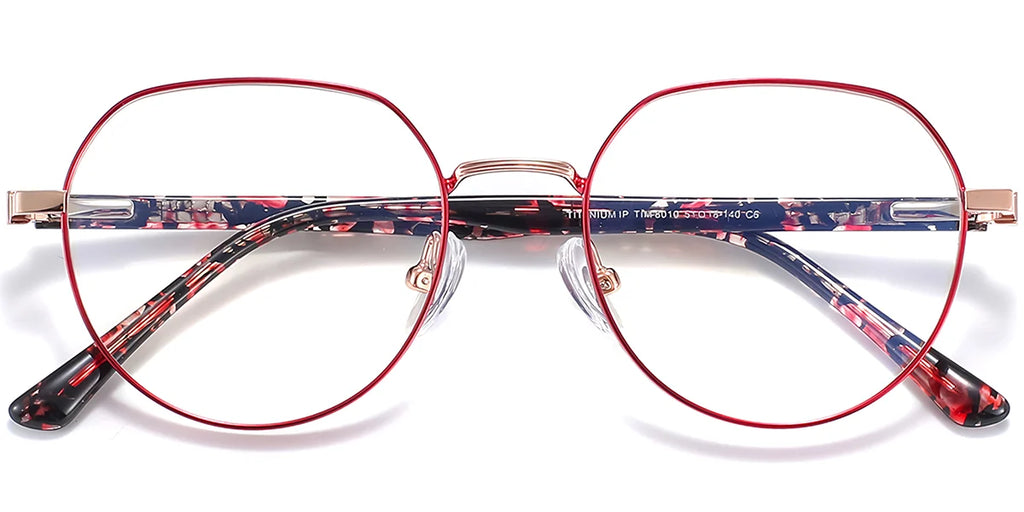 RV4 Red Round Metal Eyeglasses