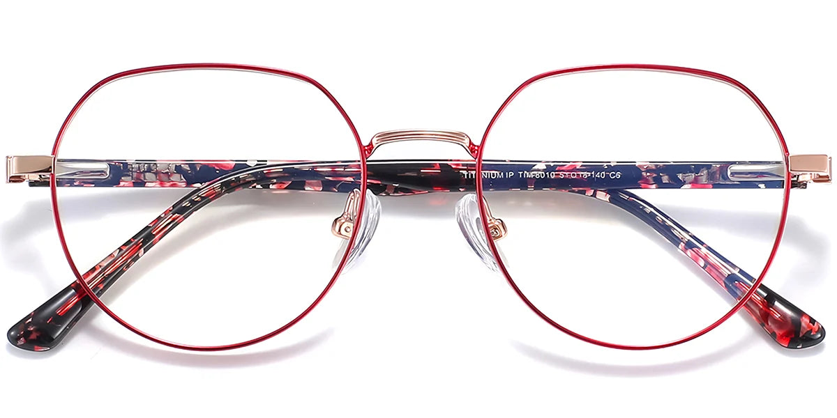 RV4 Red Round Metal Eyeglasses