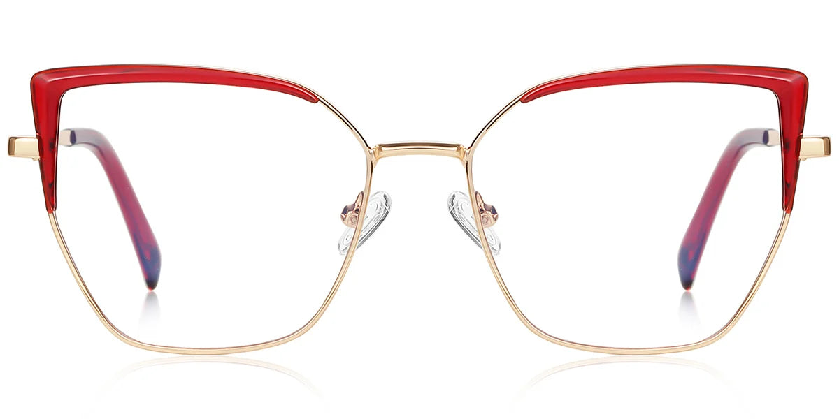 RV6 Red Square CatEye Metal Eyeglasses