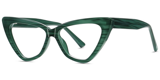 V2 Dark Green Sharp Cat Eye Glasses