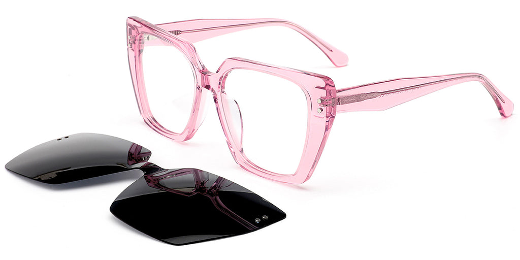 CL10 Pink Clip On Square Eyeglasses