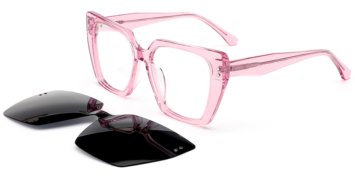 CL10 Pink Clip On Square Eyeglasses