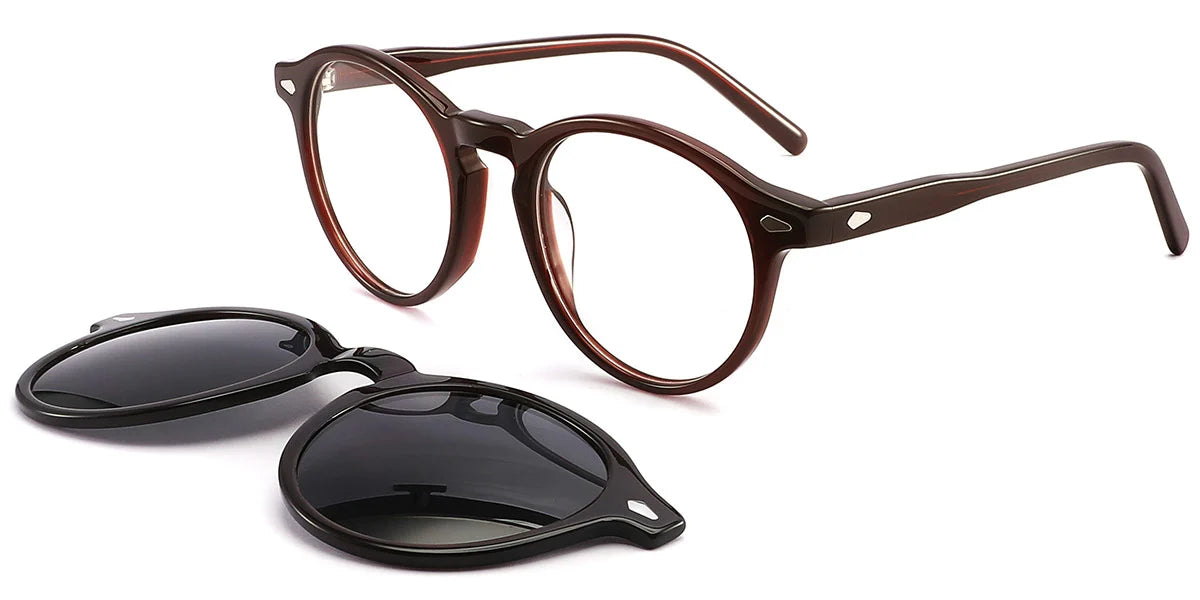 CZ4 Round Brown Cliponz Eyeglasses