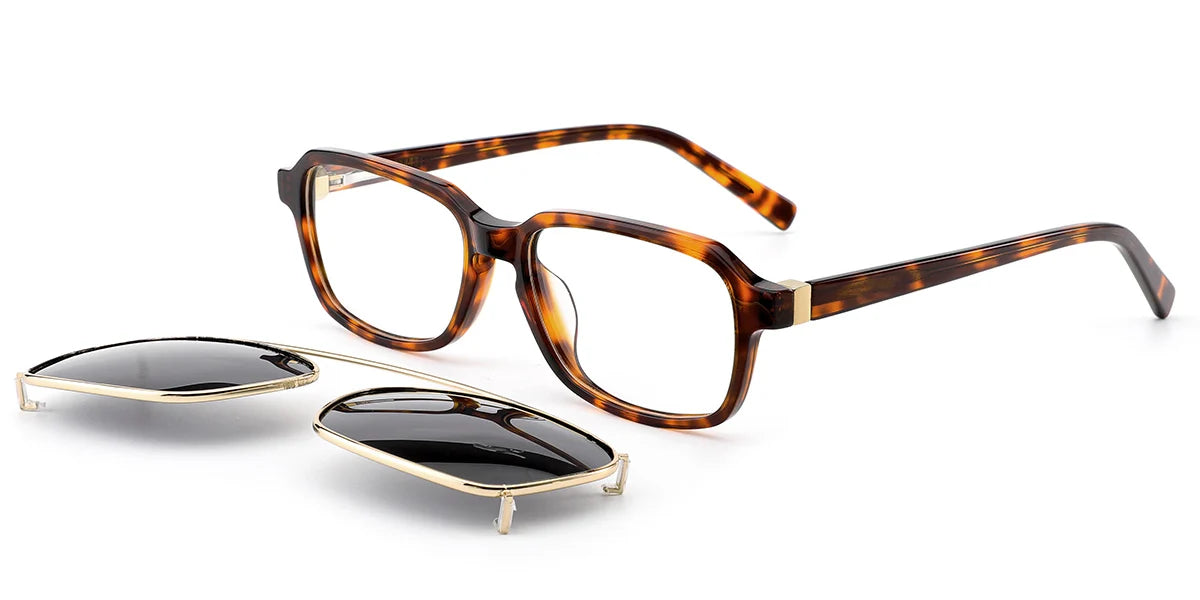 CZ6 Rectangle Tortoiseshell Cliponz Eyeglasses
