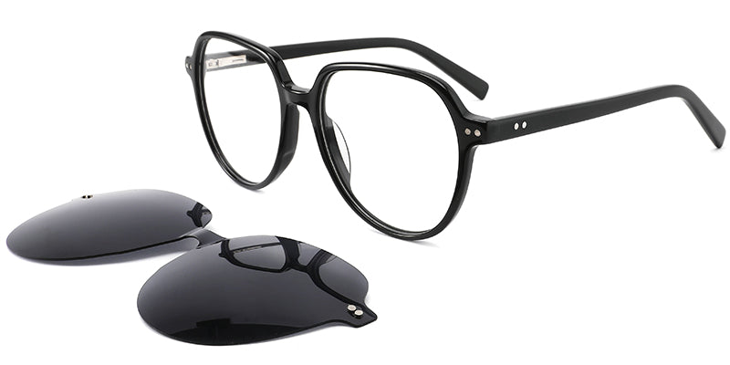 CL3 Oval Black Clip On Glasses