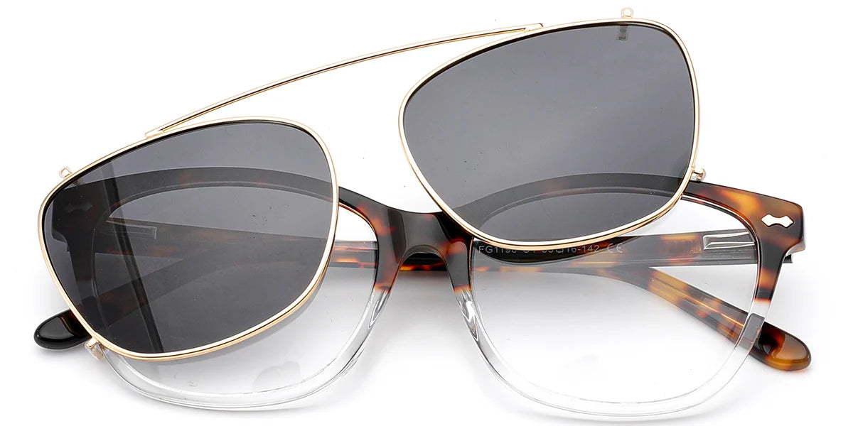 CL2 Tortise Square Clip On Glasses