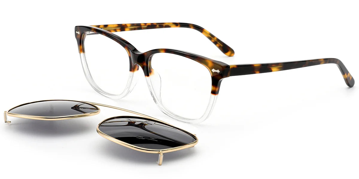 CL2 Tortise Square Clip On Glasses